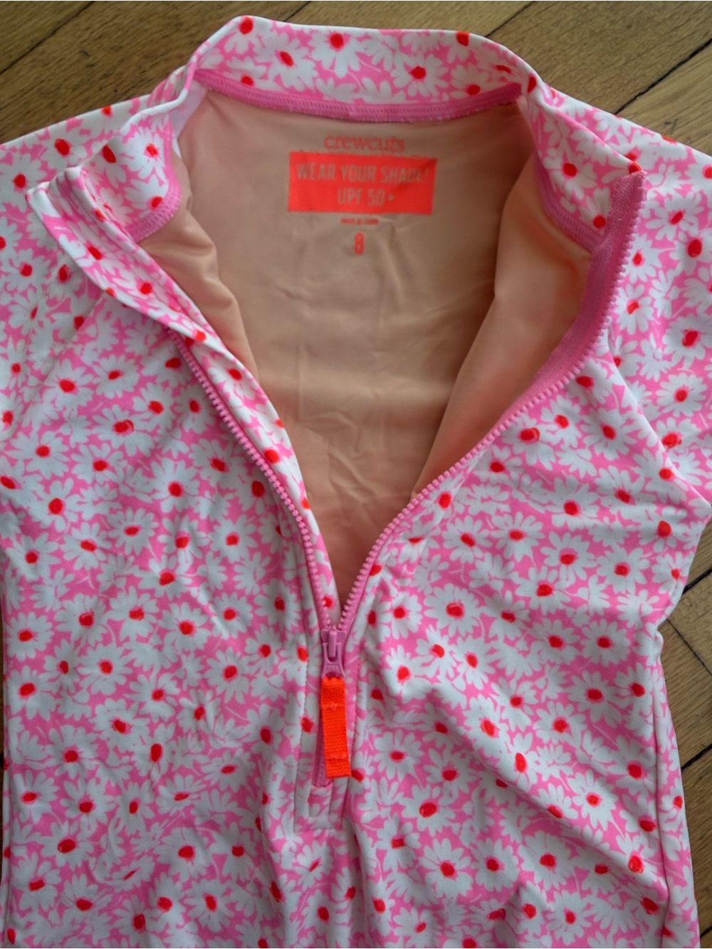 Crewcuts Pink Floral Long-Sleeve One-Piece Swimsuit Rashguard Size 8 NWT - Picture 4 of 4